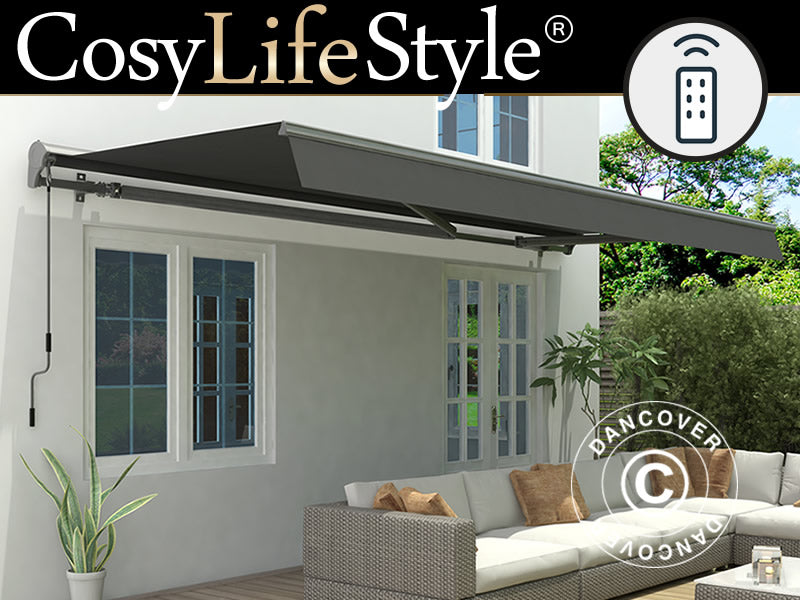 Markise m/fjernbetjening, 2,95x2,5m, Grå/Gråt stel