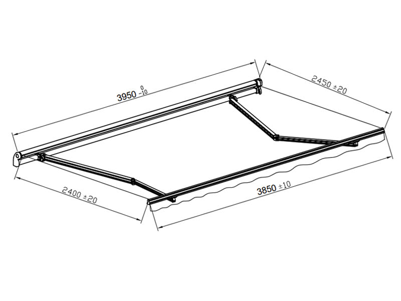 Markise m/manuelt håndsving, 3,95x2,5m, Grå/Gråt stel