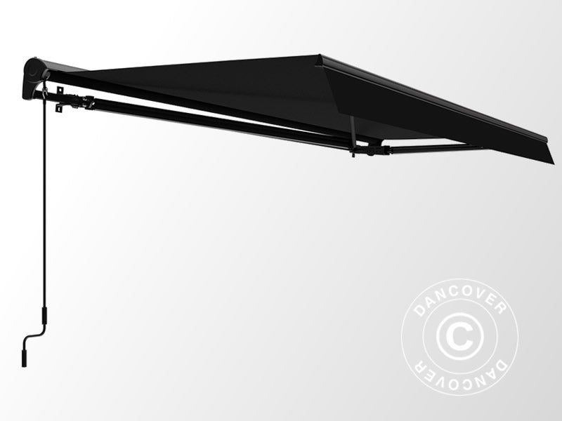 Markise m/manuelt håndsving, 3,95x3m, Sort/Sort stel