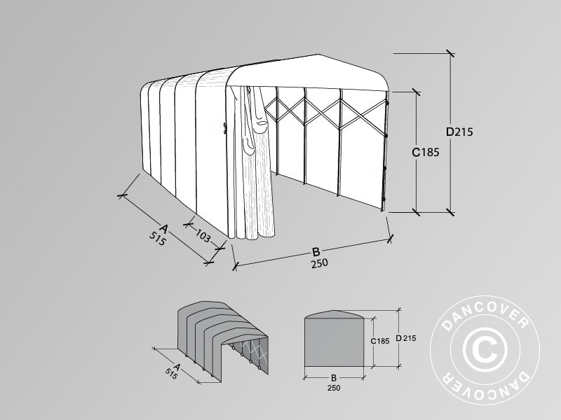 Foldetunnelgarage (Bil), ECO, 2,5x5,15x2,15m, Grå