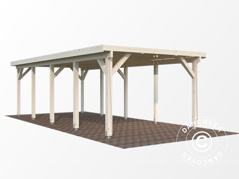 Carport i træ m/skur, 3,6x7,62x2,32m, 23,1m², Natur