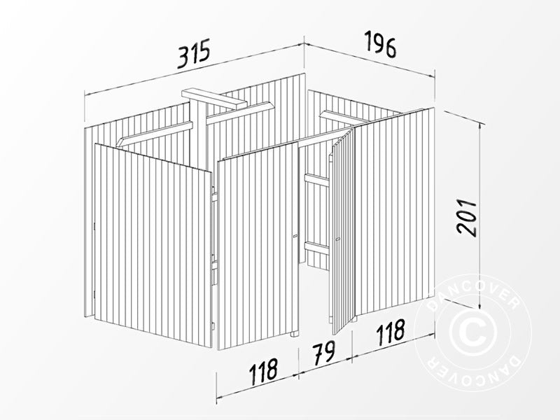 Carport i træ m/skur, 3,6x7,62x2,32m, 23,1m², Natur