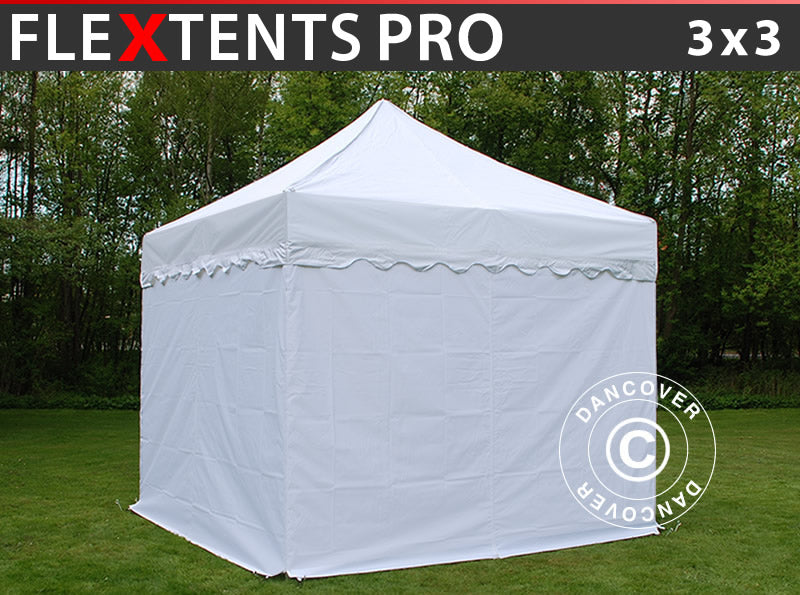 Foldetelt FleXtents PRO "Wave" 3x3m Hvid, inkl. 4 sider