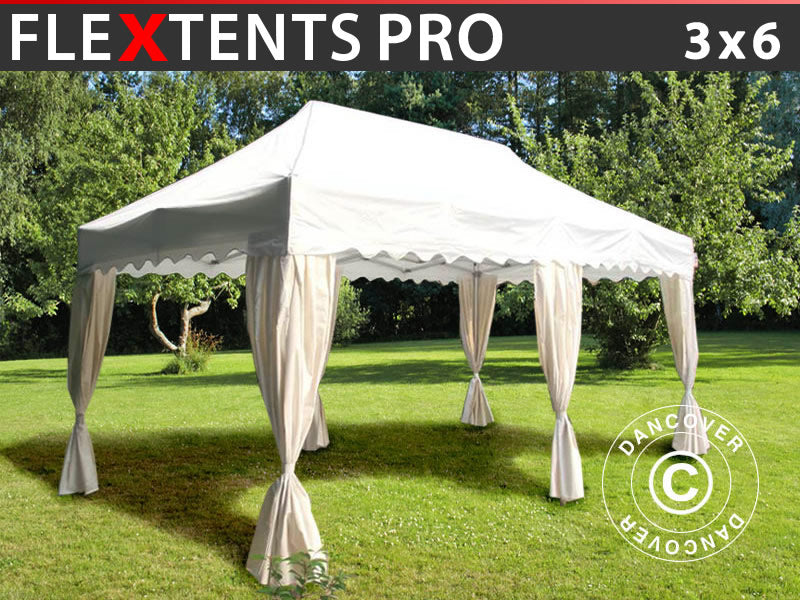 Foldetelt FleXtents PRO "Wave" 3x6m Hvid, inkl. 6 pyntegardiner