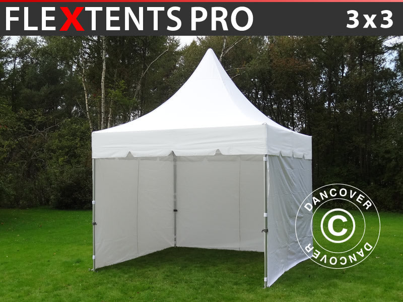 Foldetelt FleXtents PRO Peak Pagoda 3x3m Hvid, inkl. 4 sider