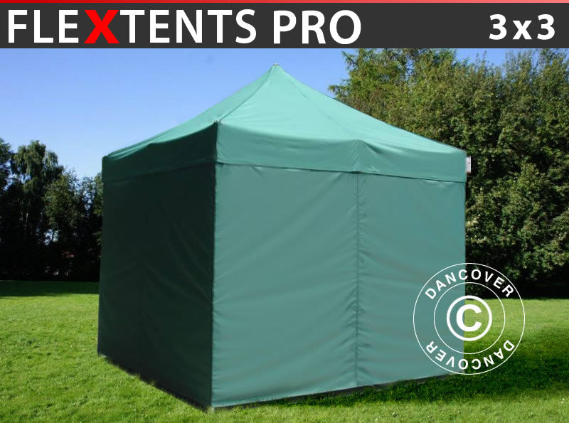 Foldetelt FleXtents PRO 3x3m Grøn, inkl. 4 sider