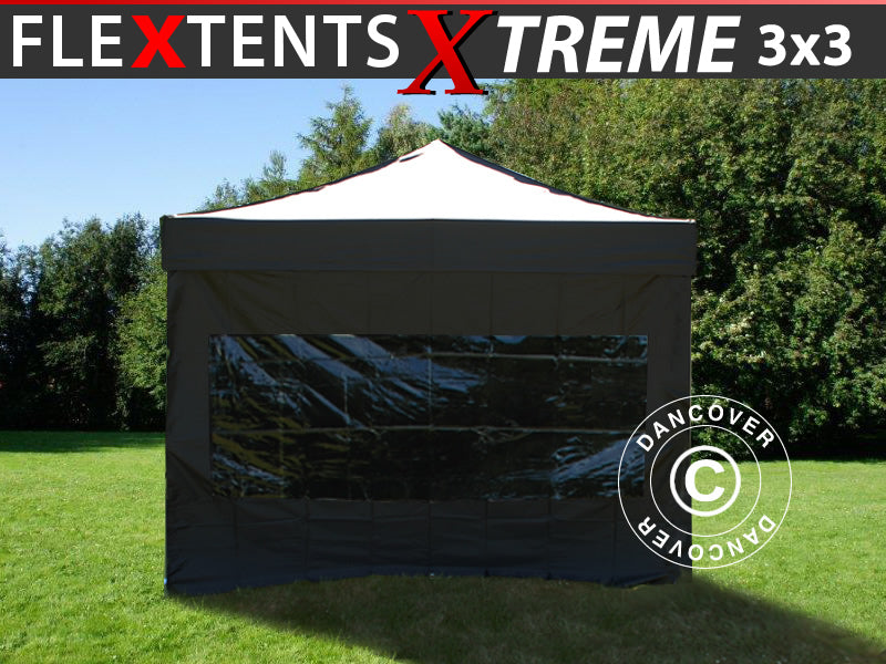 Foldetelt FleXtents Xtreme 50 3x3m Sort, inkl. 4 sider