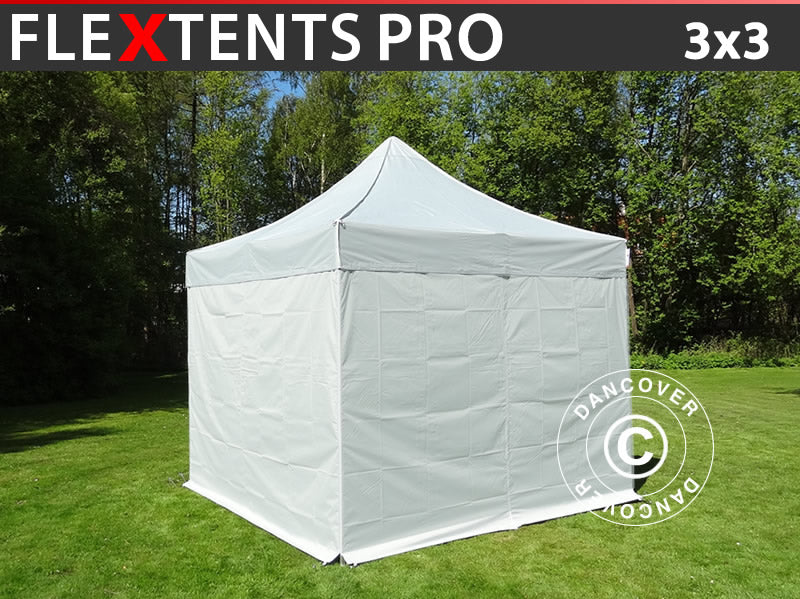 Foldetelt FleXtents PRO 3x3m Sølv, inkl. 4 sider