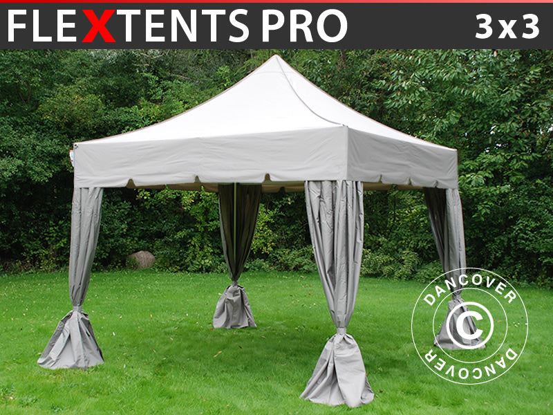 Foldetelt FleXtents PRO "Peaked" 3x3m Latte, inkl. 4 pyntegardiner