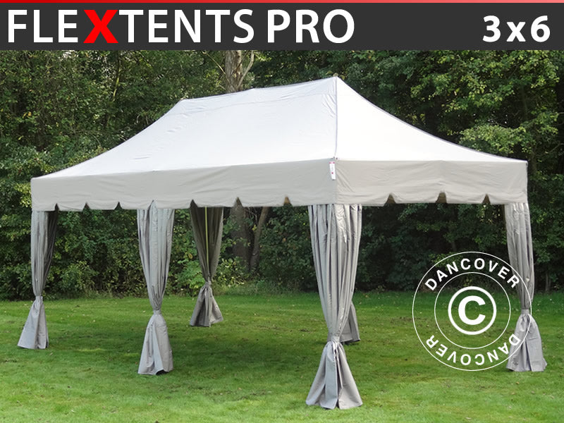 Foldetelt FleXtents PRO "Peaked" 3x6m Latte, inkl. 6 pyntegardiner