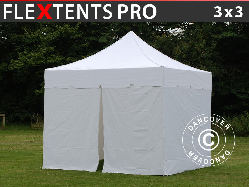 Foldetelt FleXtents PRO "Peaked" 3x3m Hvid, inkl. 4 sider