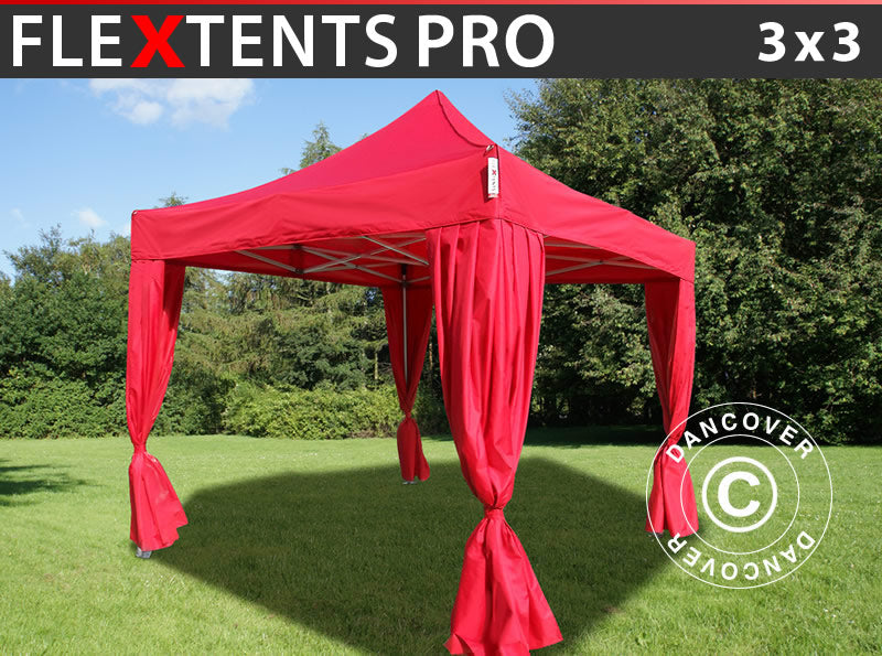 Foldetelt FleXtents PRO 3x3m Rød, inkl. 4 pyntegardiner