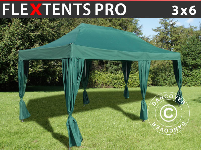Foldetelt FleXtents PRO 3x6m Grøn, inkl. 6 pyntegardiner