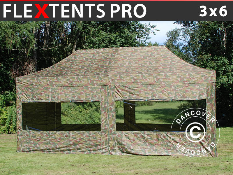 Foldetelt FleXtents PRO 3x6m Camouflage/Militær, inkl. 6 sider