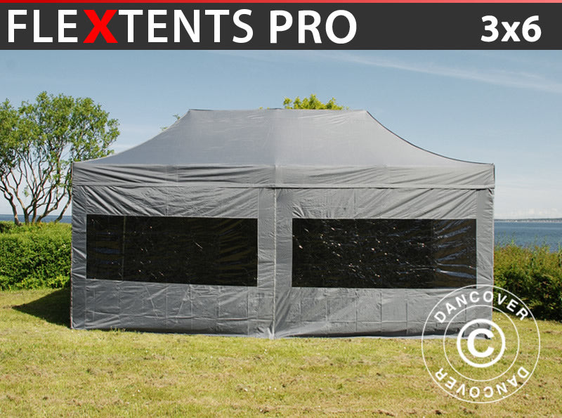 Foldetelt FleXtents PRO 3x6m Grå, inkl. 6 sider