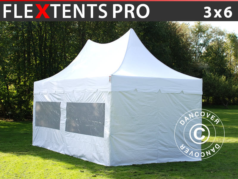 Foldetelt FleXtents PRO Peak Pagoda 3x6m Hvid, Inkl. 6 sider