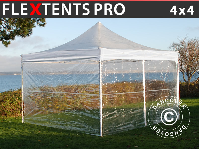 Foldetelt FleXtents PRO 4x4m Transparent, inkl. 4 sider
