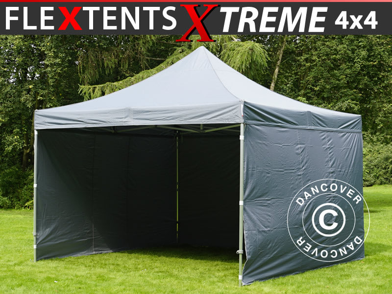Foldetelt FleXtents Xtreme 50 4x4m Grå, inkl. 4 sider