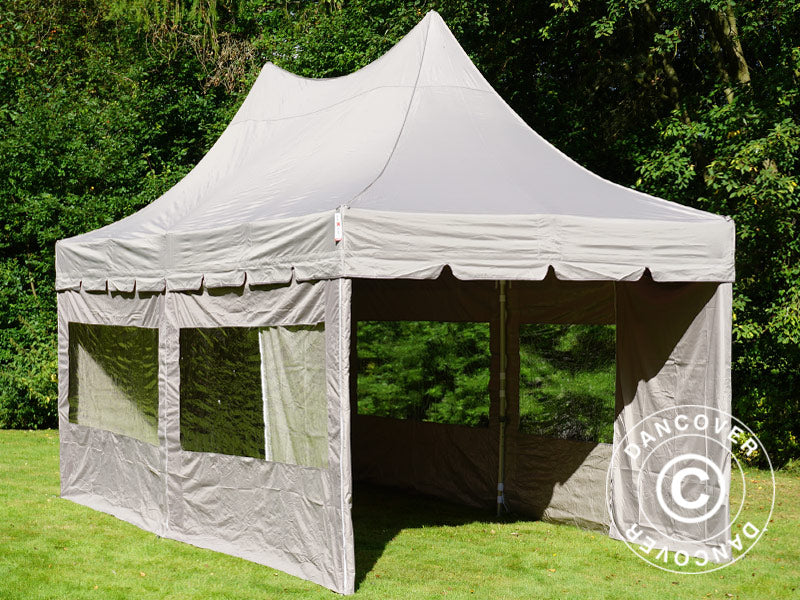 Foldetelt FleXtents PRO Peak Pagoda 3x6m Latte, inkl. 6 sider