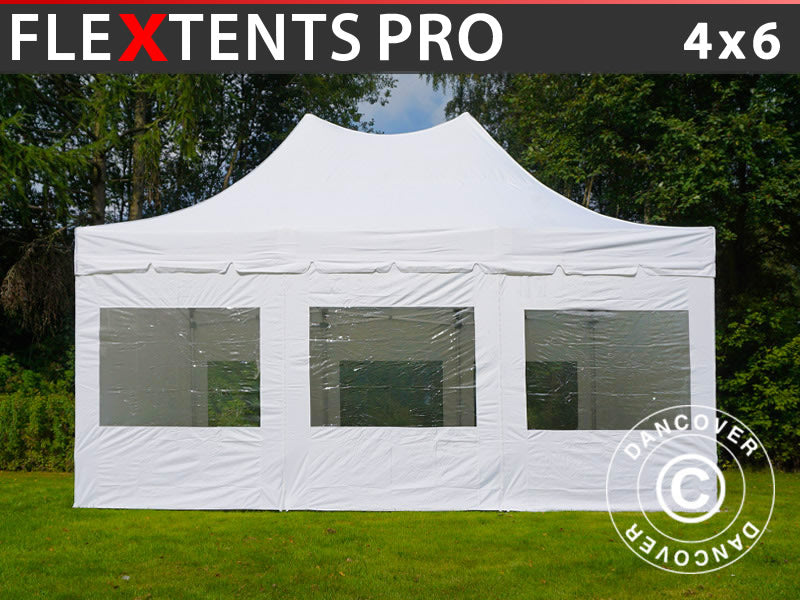 Foldetelt FleXtents PRO Peak Pagoda 4x6m Hvid, inkl. 8 sider