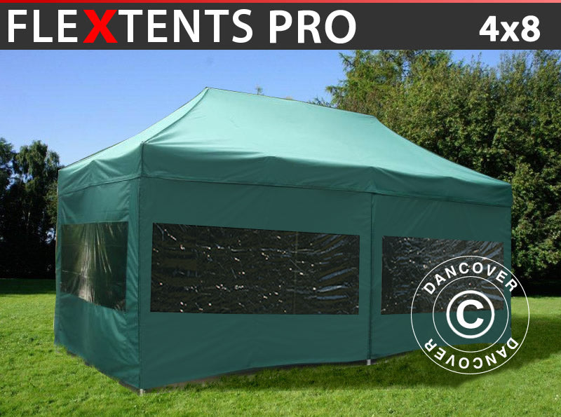 Foldetelt FleXtents PRO 4x8m Grøn, inkl. 6 sider