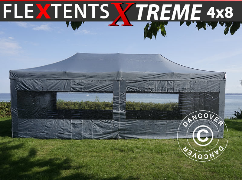 Foldetelt FleXtents Xtreme 50 4x8m Grå, inkl. 6 sider