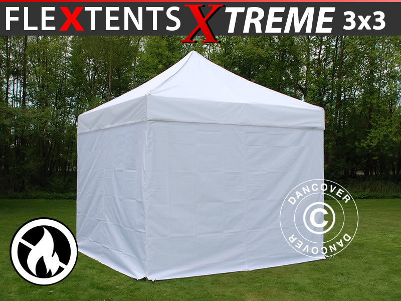 Foldetelt FleXtents Xtreme 50 3x3m Hvid, Brandhæmmende, inkl. 4 sider