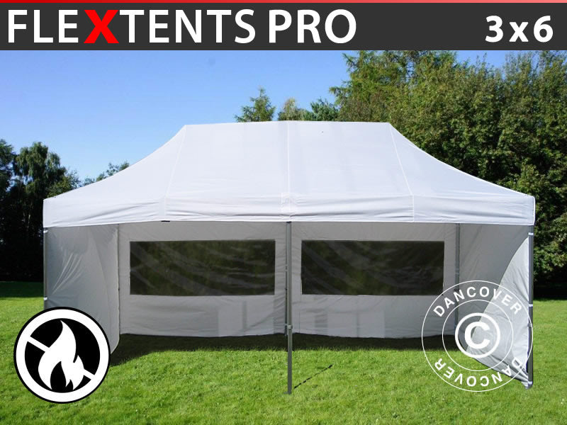 Foldetelt FleXtents PRO 3x6m Hvid, Brandhæmmende, inkl. 6 sider