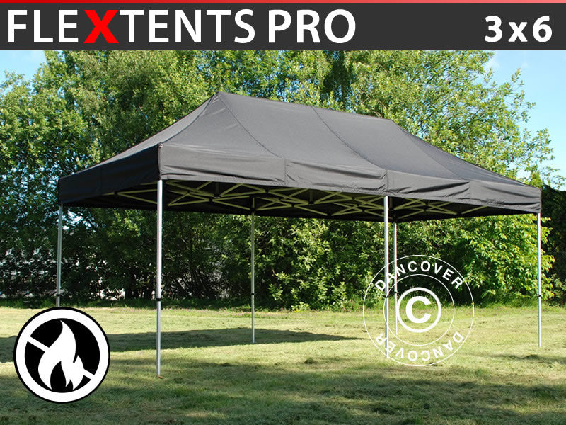 Foldetelt FleXtents PRO 3x6m Sort, Brandhæmmende