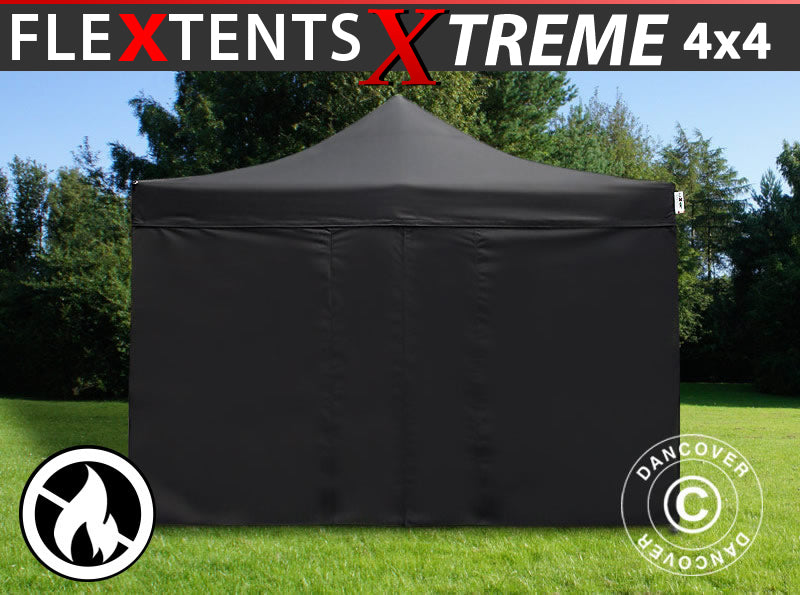Foldetelt FleXtents Xtreme 50 4x4m Sort, Brandhæmmende, inkl. 4 sider