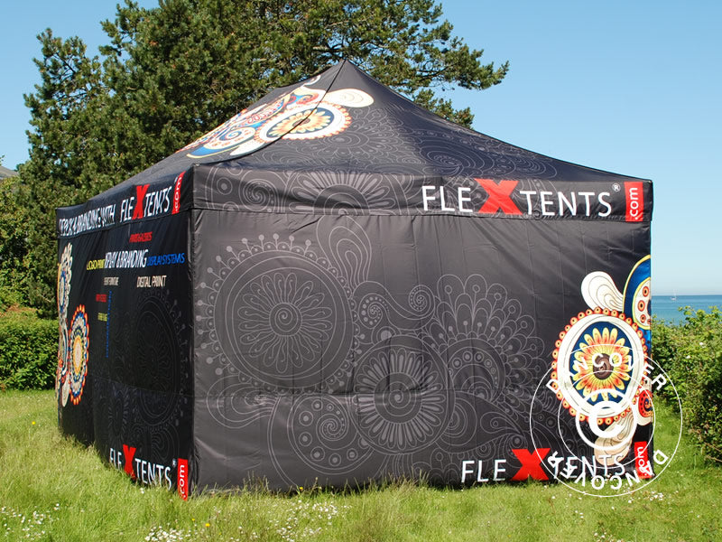 Foldetelt FleXtents PRO med fuldt digitalt print, 3x6m, inkl. 4 sidevægge