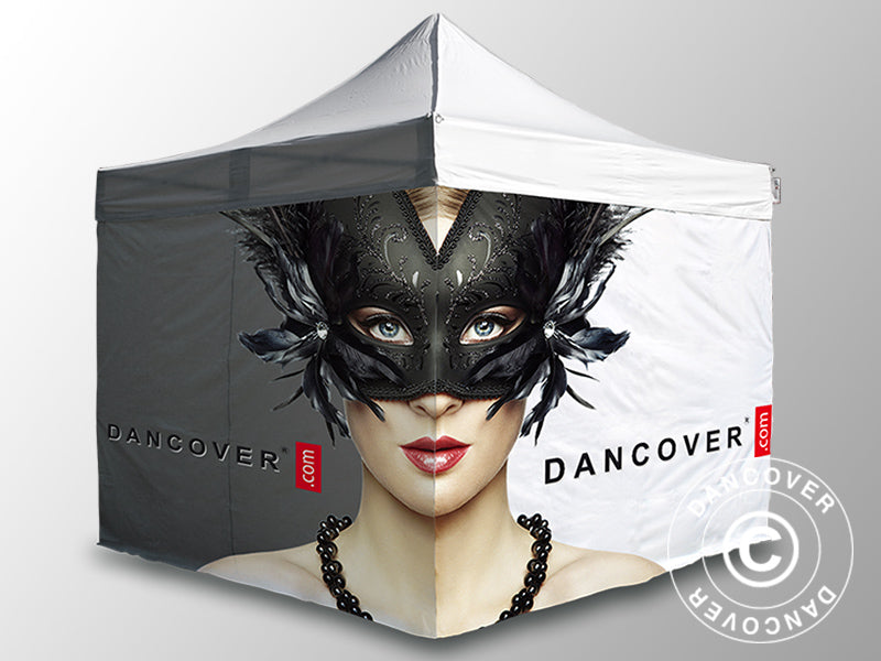 Foldetelt FleXtents PRO med fuldt digitalt print, 4x4m, inkl. 4 sidevægge