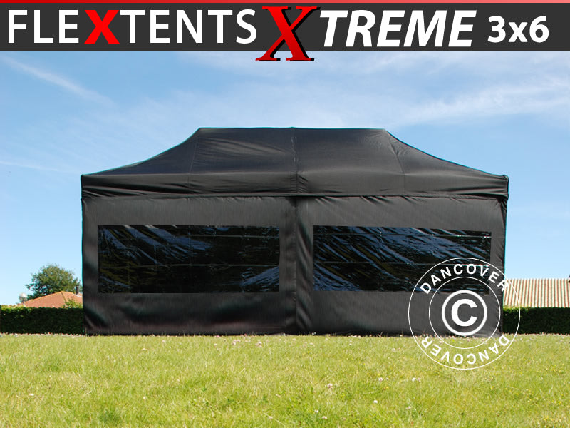 Foldetelt FleXtents Xtreme 60 3x6m Sort, inkl. 6 sider