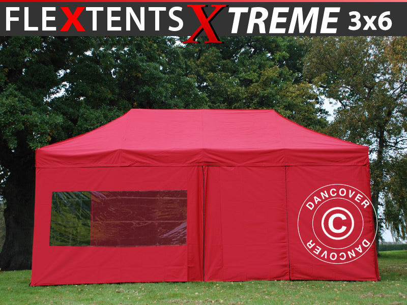 Foldetelt FleXtents Xtreme 60 3x6m Rød, inkl. 6 sider