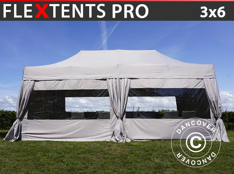 Foldetelt FleXtents PRO 3x6m Latte, inkl. 6 sider & pyntegardiner