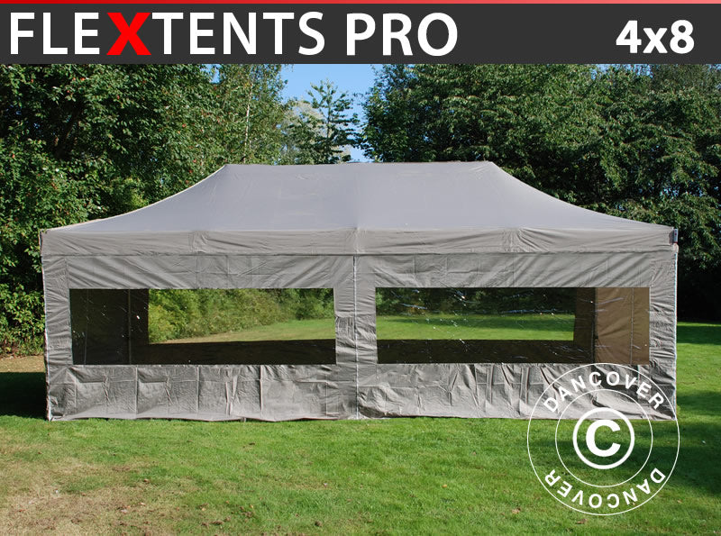 Foldetelt FleXtents PRO 4x8m Latte, inkl. 6 sider