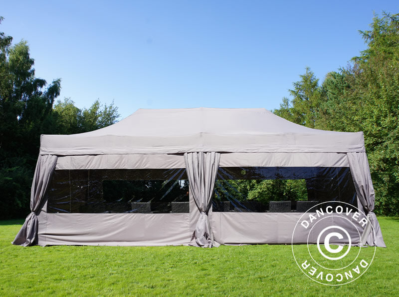 Foldetelt FleXtents PRO 4x8m Latte, inkl. 6 sider & pyntegardiner