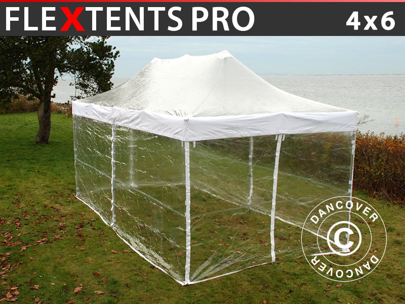 Foldetelt FleXtents PRO 4x6m Transparent, inkl. 8 sider