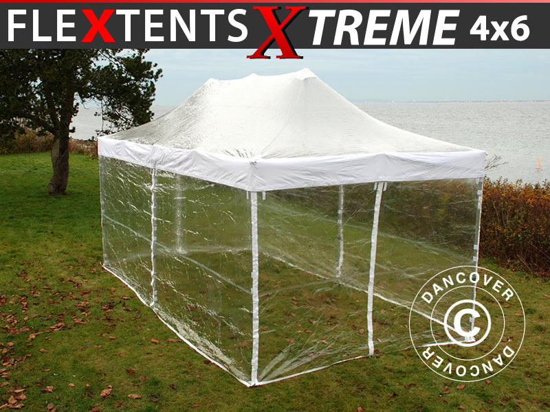 Foldetelt FleXtents Xtreme 50 4x6m Transparent, inkl. 8 sider