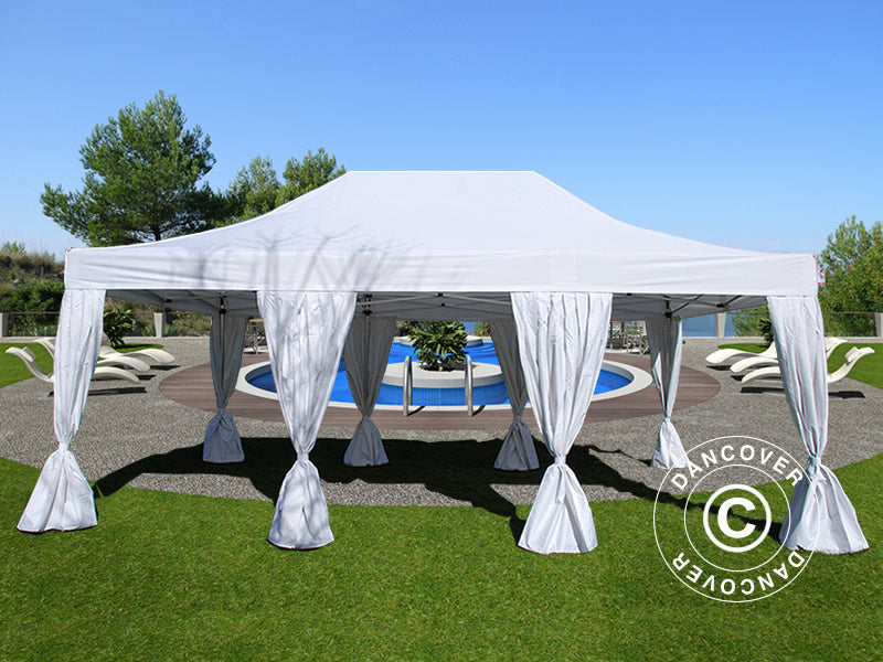 Foldetelt FleXtents PRO 4x6m Hvid, inkl. 8 sider & pyntegardiner