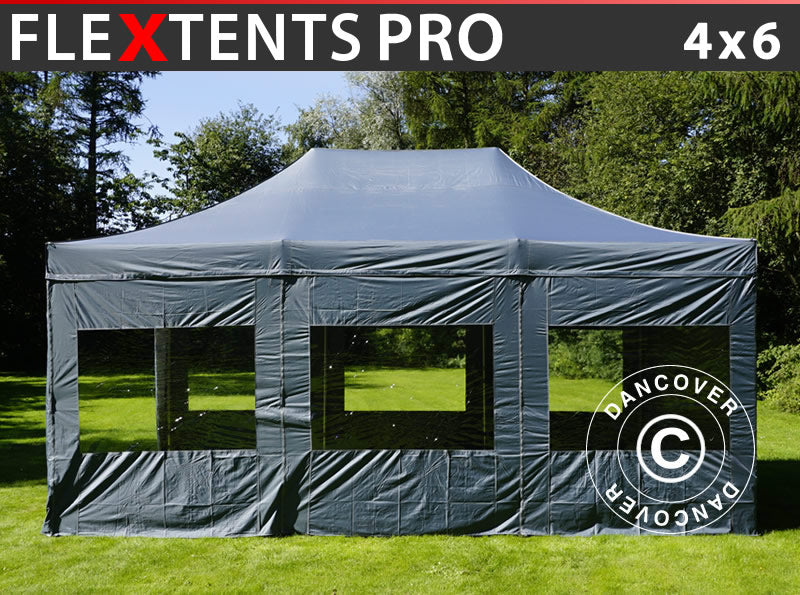 Foldetelt FleXtents PRO 4x6m Grå, inkl. 8 sider