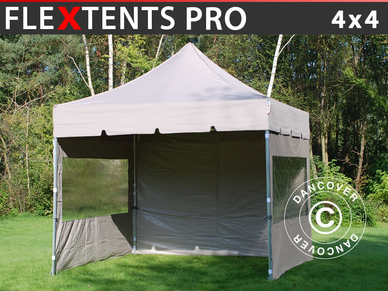 Foldetelt FleXtents PRO "Peaked" 4x4m Latte, inkl. 4 sider