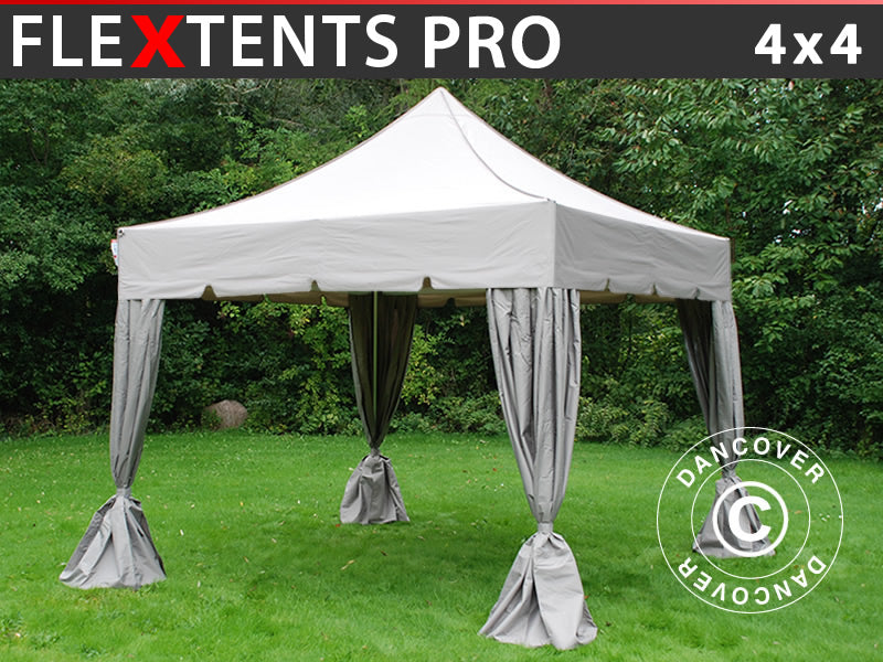 Foldetelt FleXtents PRO "Peaked" 4x4m Latte, inkl. 4 pyntegardiner