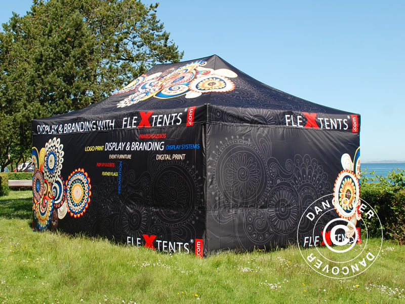 Foldetelt FleXtents Xtreme 50 med fuldt digitalt print, 4x8m, inkl. 4 sidevægge
