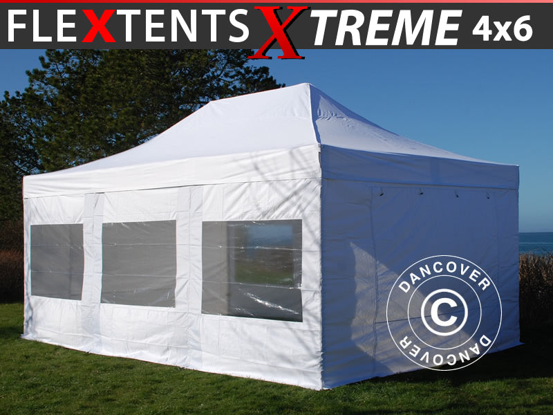 Foldetelt FleXtents Xtreme 50 4x6m Hvid, inkl. 8 sider