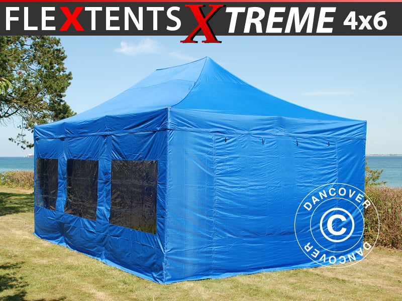 Foldetelt FleXtents Xtreme 50 4x6m Blå, inkl. 8 sider