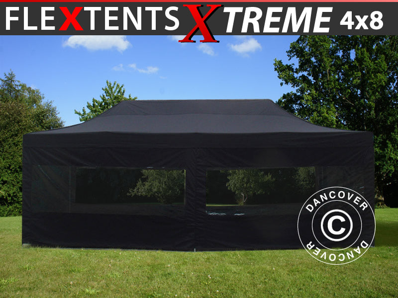 Foldetelt FleXtents Xtreme 60 4x8m Sort, inkl. 6 sider