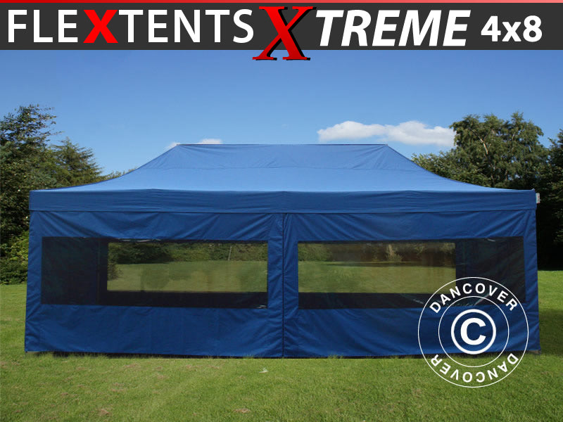 Foldetelt FleXtents Xtreme 60 4x8m Blå, inkl. 6 sider