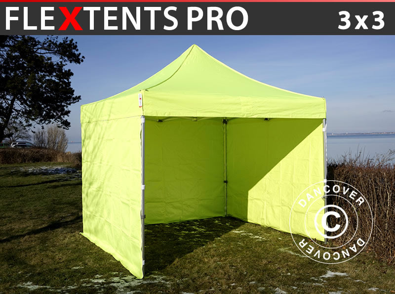 Foldetelt FleXtents PRO 3x3m Neongul/grøn, inkl. 4 sider