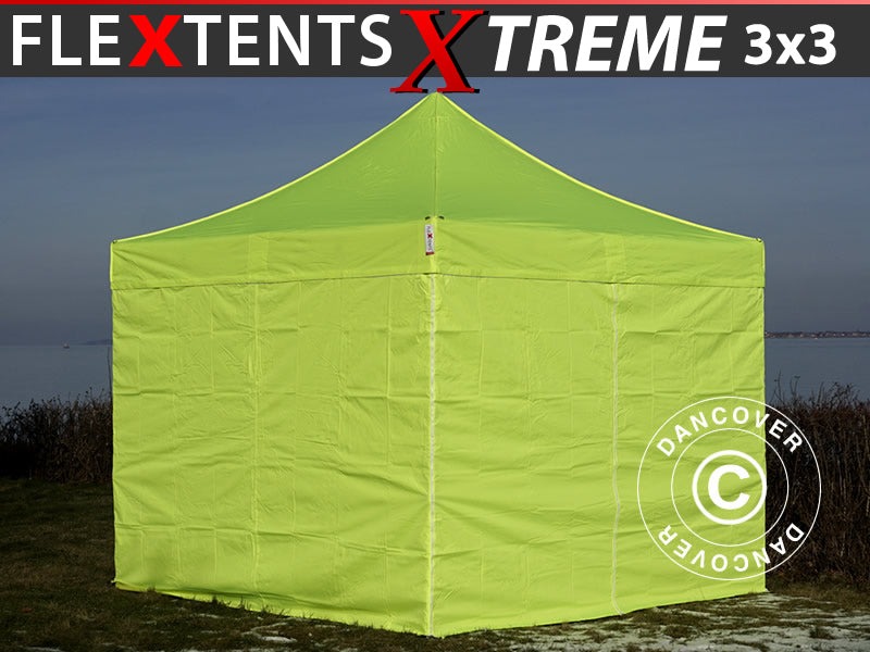 Foldetelt FleXtents Xtreme 50 3x3m Neongul/grøn, inkl. 4 sider